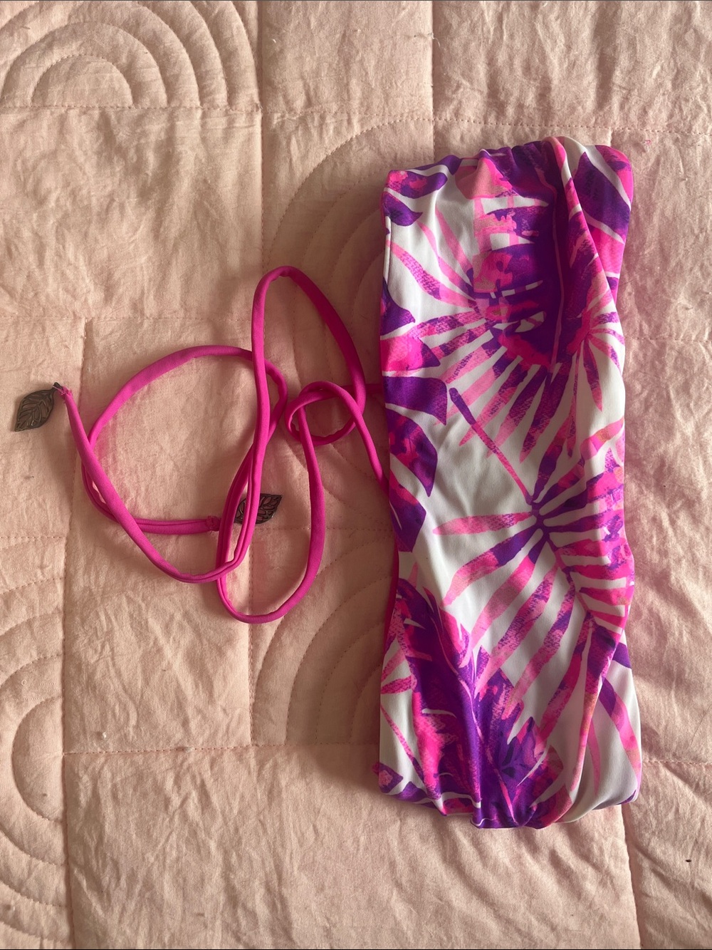 Pink & Purple Tropical Bandeau Bikini Top